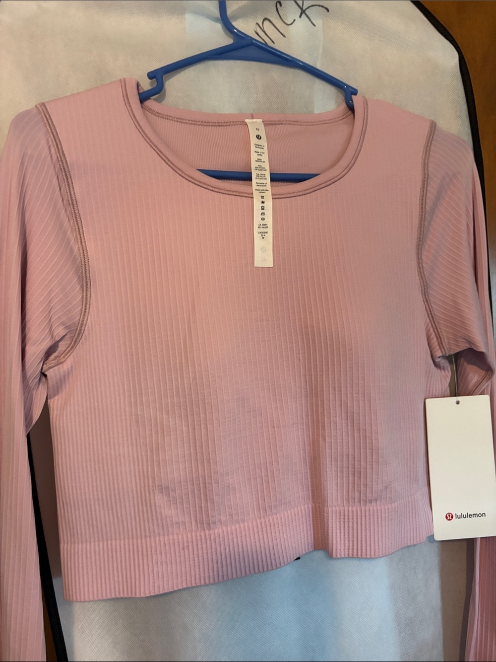 lululemon Ebb to Street  Dusty Pink Ribbed Long-Sleeve Crop Top